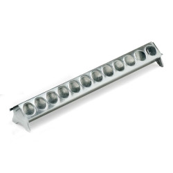 Žlabové krmítko pro kuřata, křepelky - drůbež, 50cm, kruhové otvory, 24míst, pozinkované
