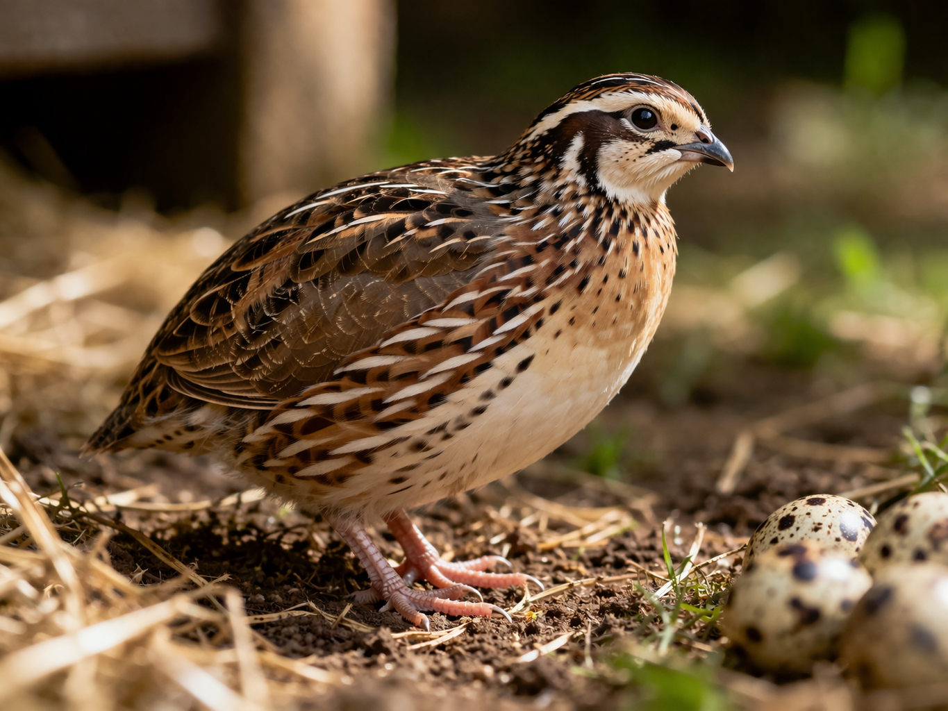 Křepelka japonská v chovu s typickým zbarvením a vysokou snáškou vajec