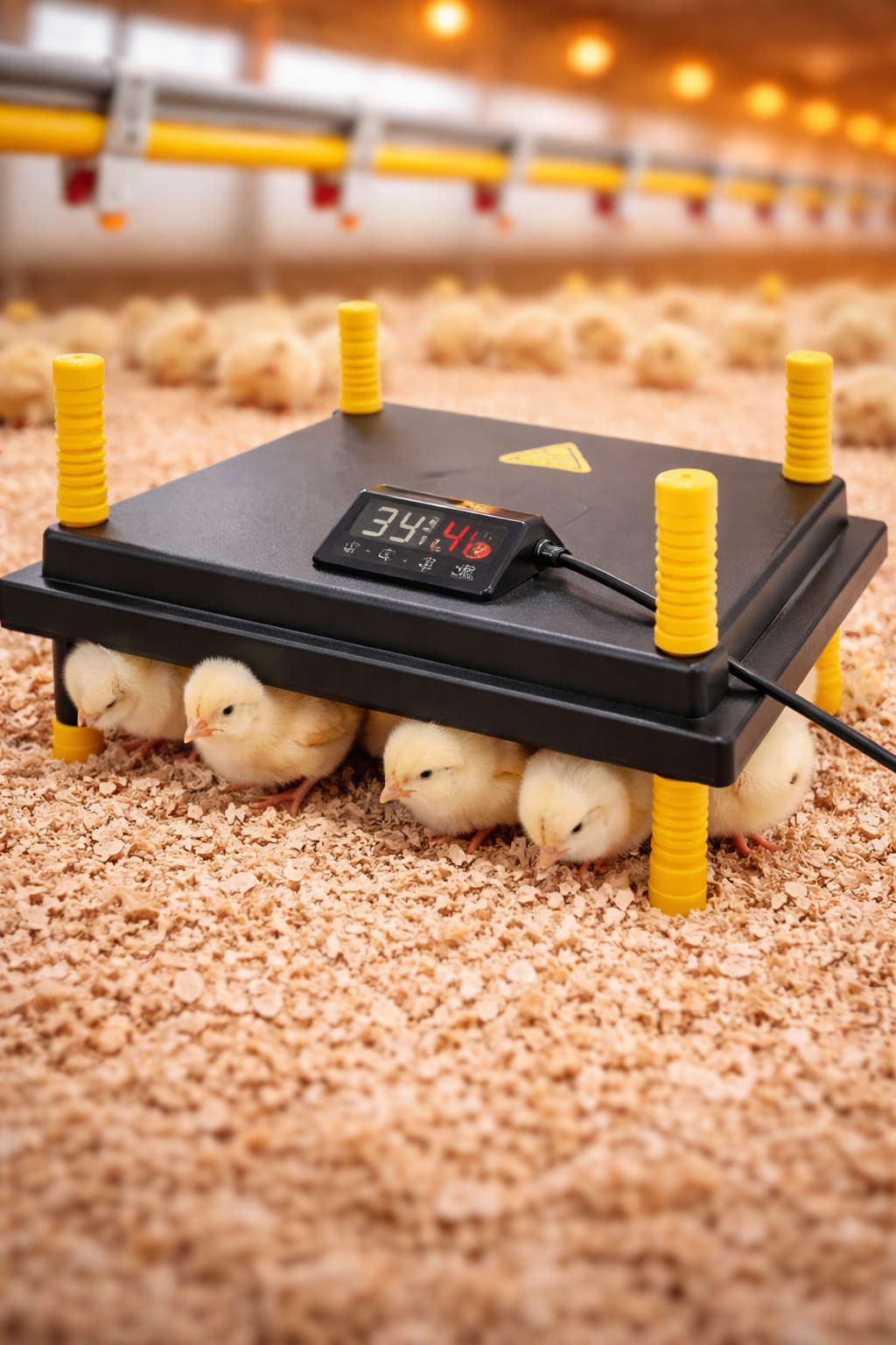 Kuřata pod výhřevnou deskou s regulací teploty v moderní odchovně